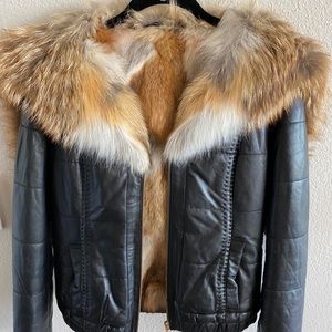 COPY - Winter calf leather bomber jacket with fox fur size small.